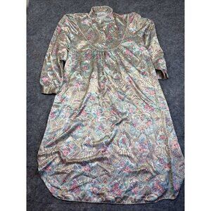 Vintage Nicole Nightgown Women’s PInk Floral Smocked Satin Flannel Lined Sz M